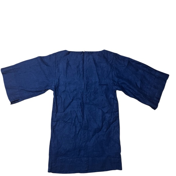 Banana Republic 100% Linen Boat Neck Midi Bishop Sleeve Royal Blue Spring Dress - Picture 4 of 8